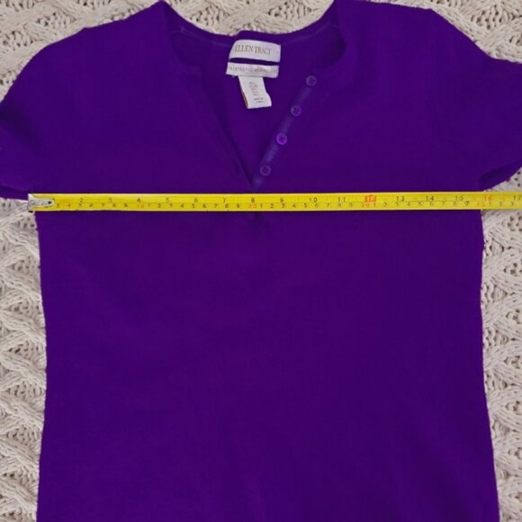 Stunning Ellen Tracy 100٪ Extra Fine Merino Wool Purple Knit Sweater - Picture 9 of 14